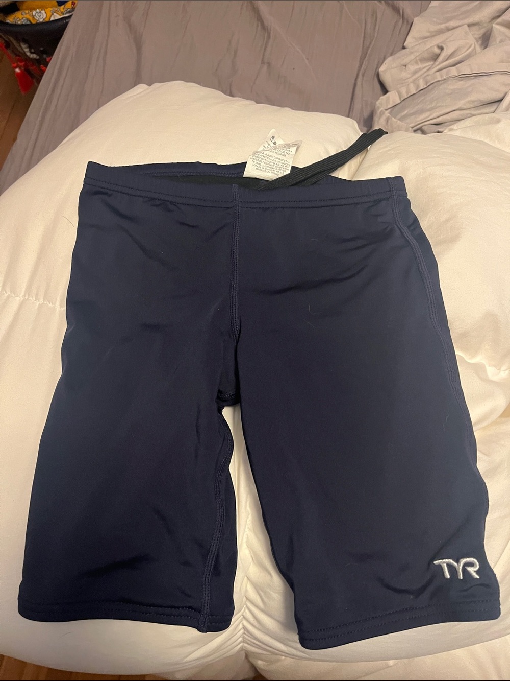 TYR Navy Boys' Swim Jammers with White Logo